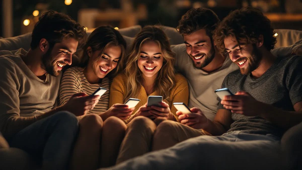 Ekipa na kanapie pisze odpowiedzi na telefonach