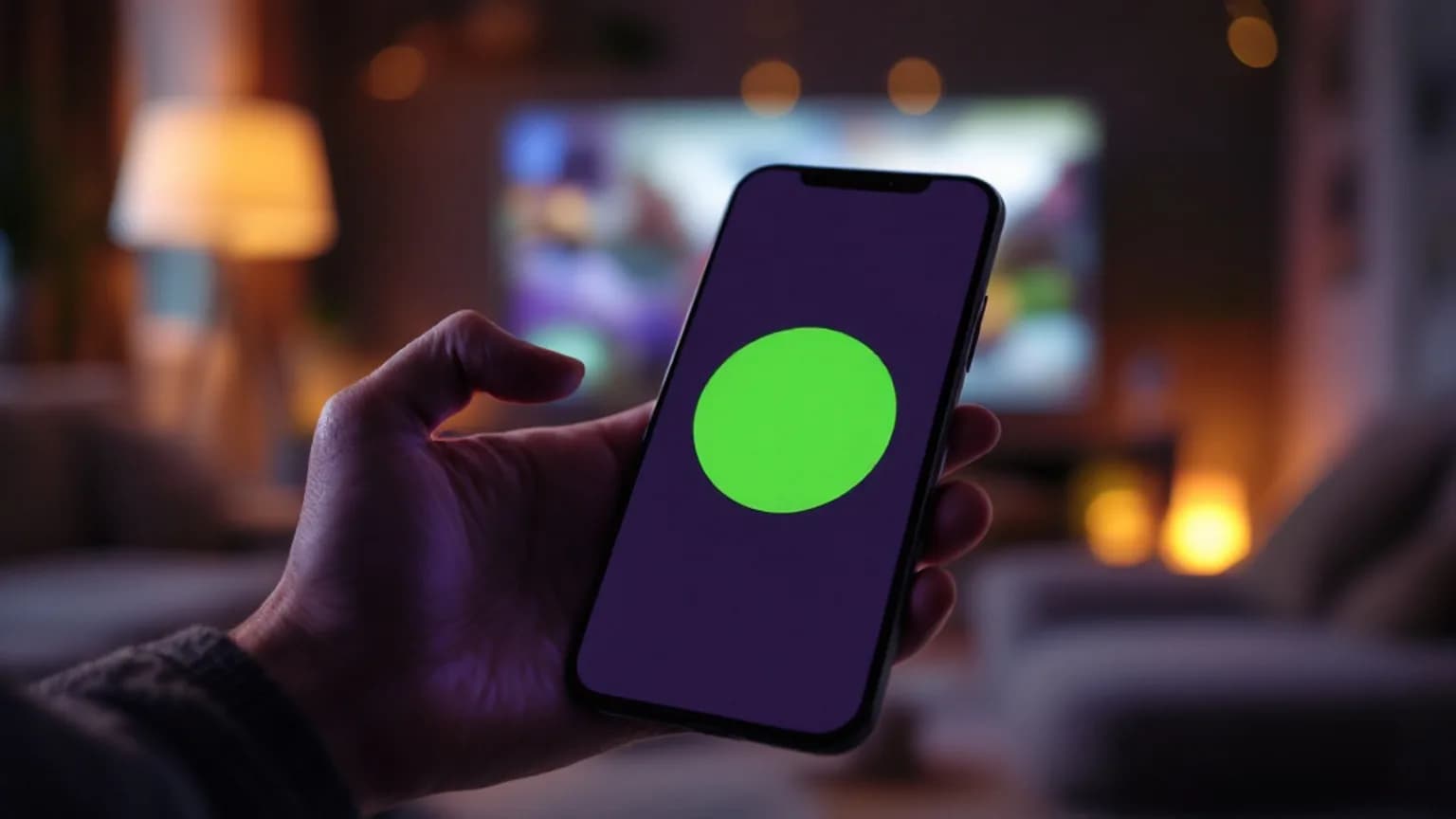 Dłoń trzymająca telefon z ekranem buzzera podczas gry w salonie