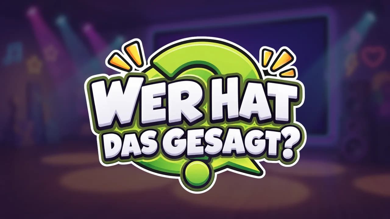 Logo des Spiels Wer hat das gesagt? vor einem TV-Studio