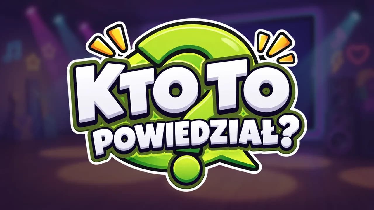 Logo gry Kto to powiedział? na tle telewizyjnego studia